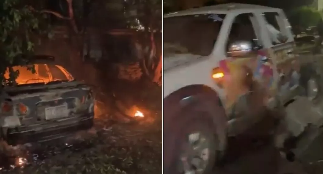 Varios vehículos se vieron incinerados y la estación de Policía quedó envuelta en llamas por el ataque en La Mata, Cesar.
