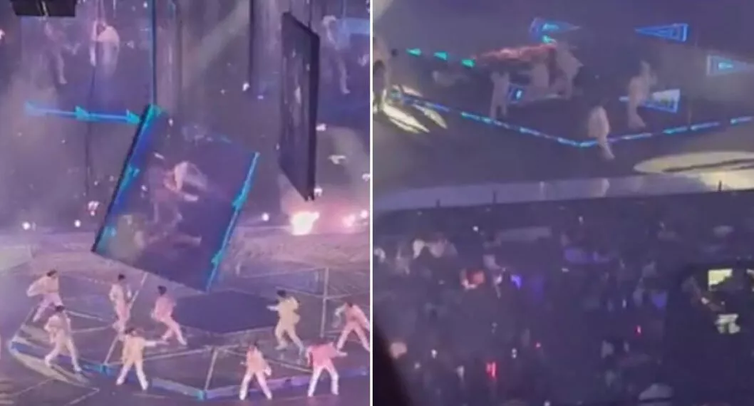 Imágenes de la pantalla que cayó sobre unos bailarines en concierto de China.