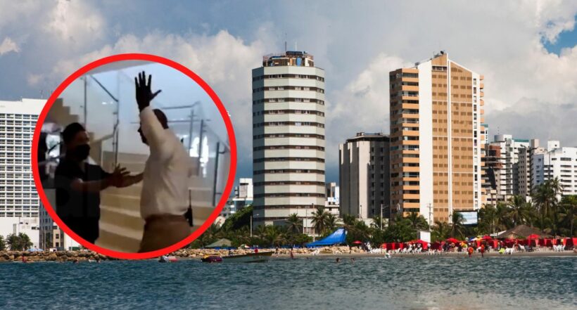 En video quedó registrada la pelea entre huéspedes y un botones de un hotel de Cartagena.