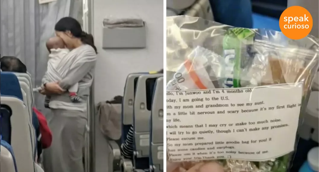 Mujer viaja por primera vez con su bebé y regala 200 kits de tapa oídos