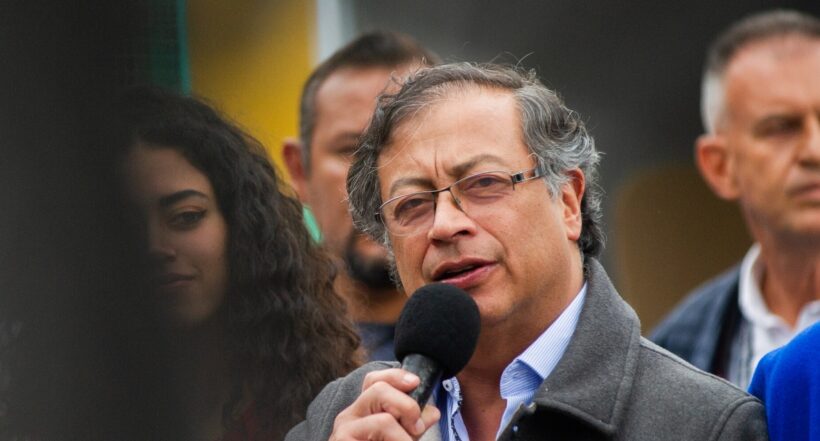Left-wing presidential candidate Gustavo Petro speaks to the media during the voting rally for the presidential runoffs between left-wing Gustavo Petro and Independent Rodolfo Hernandez in Bogota, Colombia, June 19, 2022. (Photo by Sebastian Barros/NurPhoto)