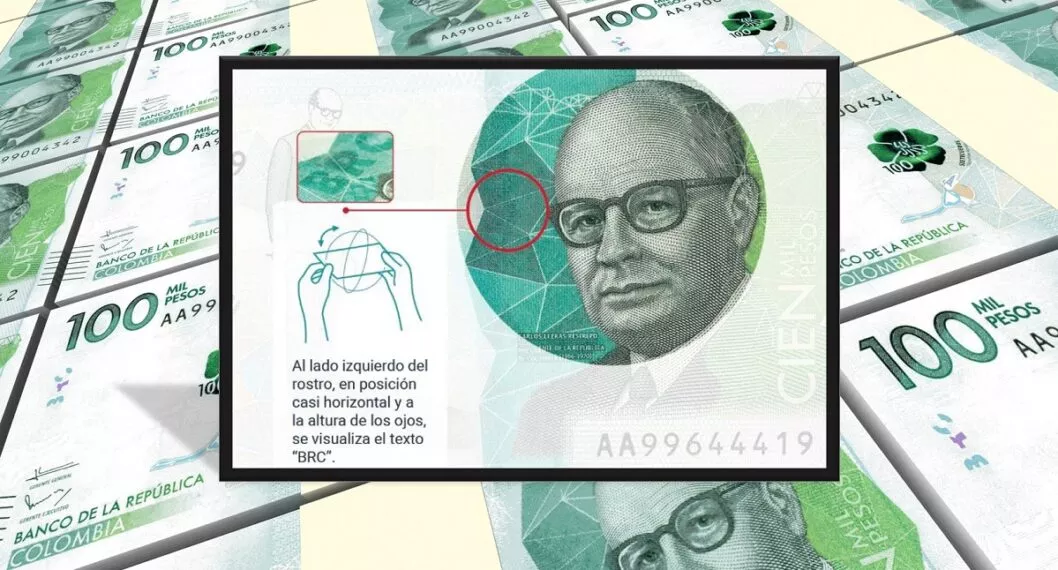 El Banco de la República informó que no ha identificado billetes falsos de $100.000, identificado con la serie AA42661883.