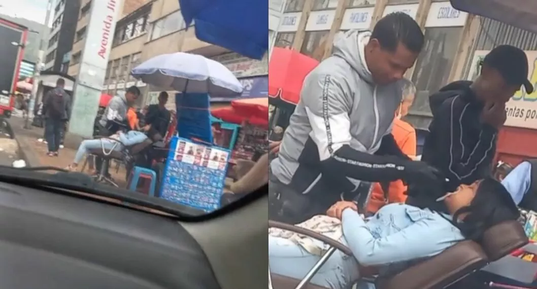 En la Avenida Jiménez, en el centro de Bogotá, un hombre presta servicios de odontología y hasta pone brackets a los transeúntes.