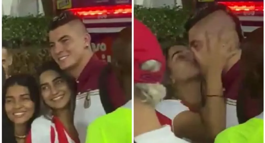 Imagen del momento en el juego de Junior vs. Tolima: en que hincha le robó un beso a Michael Rangel antes del juego