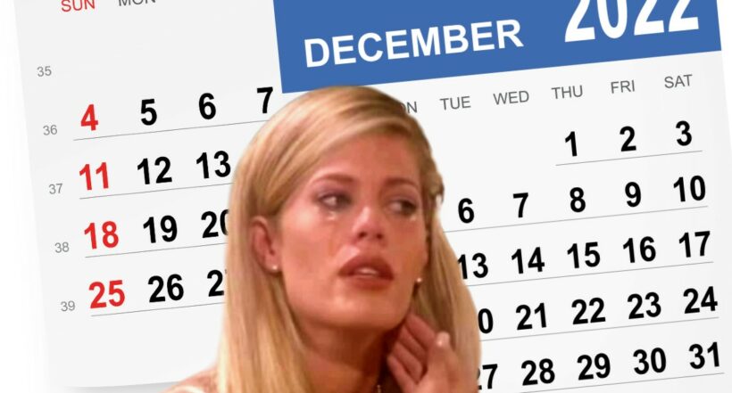 Calendario septiembre y diciembre con Patricia Fernández, de 'Betty, la fea', protagonista de memes de 'desde septiembre se siente que vienen diciembre' (fotomontaje Pulzo).