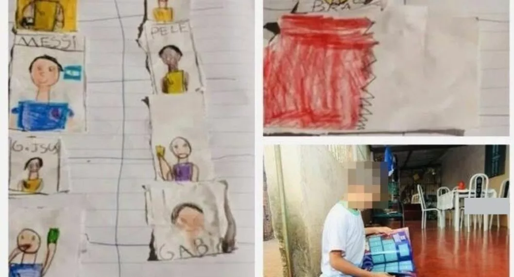 Imagen de los dibujos que hizo un niño en Brasil que no tenía para comprar el álbum de Panini