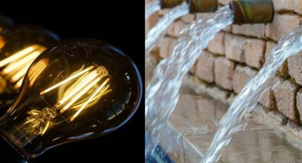 Imagen de un bombillo y una manguera, a propósito de los cortes de agua y luz para este lunes 5 de septiembre en Bogotá
