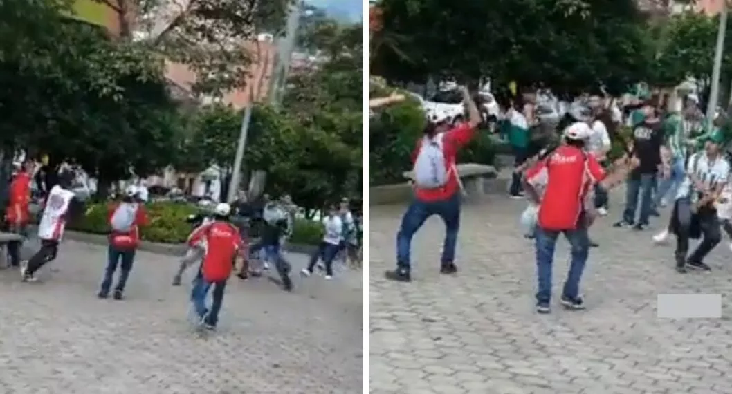 Imagen de los Hinchas de Medellín y Nacional que se enfrentaron a machete en la previa del clásico