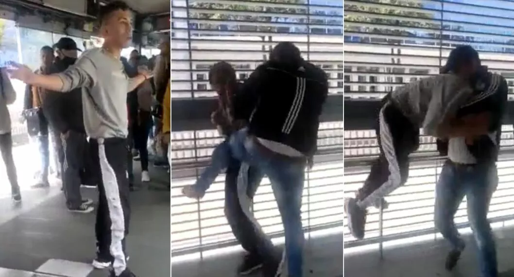Fotos de la pelea de dos usuarios en estación de Transmilenio en Bogotá.
