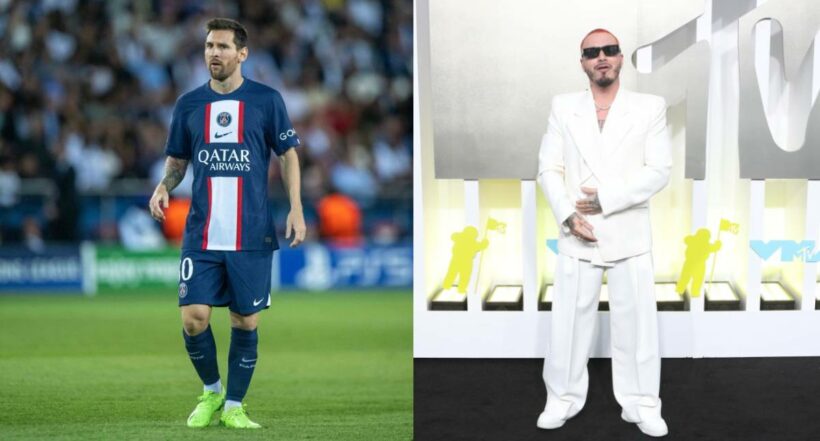 Foto de Lionel Messi y J Balvin a propósito de si futbolistas o reguetoneros ganan más plata.