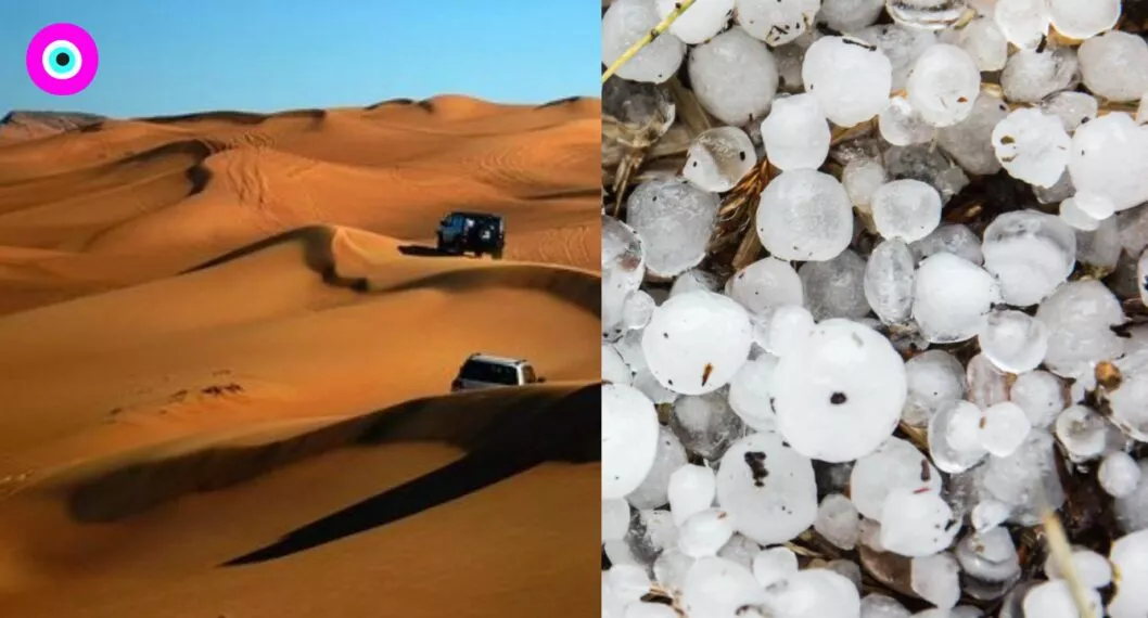Imagen del caso donde graban colosal granizada en el Desierto de Sharjah