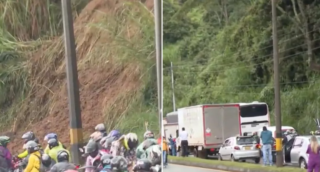 Derrumbe en la vía Medellín-Bogotá tiene colapsada la movilidad; conductores están en largos trancones