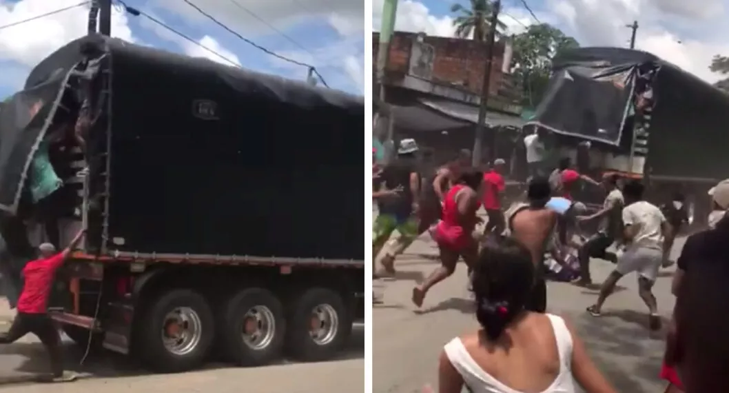 [Video] Comunidad asaltó camiones de carga en Antioquia durante paro de mineros