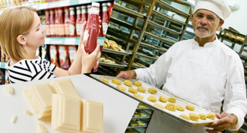 Mujer con salsa de tomate, panadero con galletas, y chocolate blanco, a propósito de qué alimentos subirían con reforma tributaria de Petro, según Vanessa de la Torre.