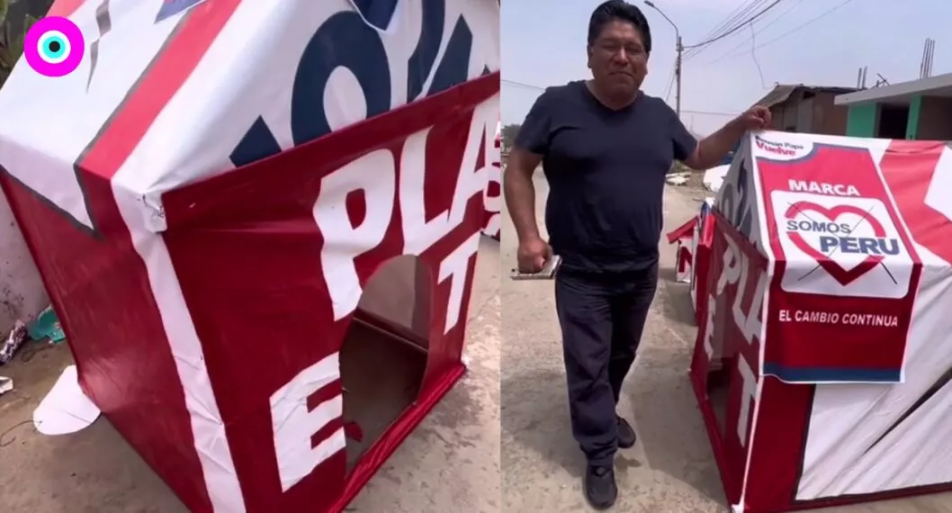 Imagen del político que convirtió sus pancartas electorales en casas para perritos de la calle