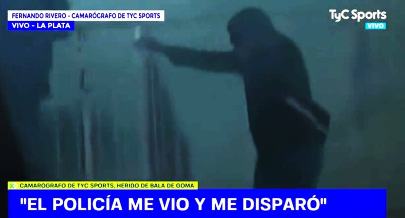 Pantallazo, TyC. Camarógrafo grabó disparos que policía le dio en partido Gimnasia-Boca Juniors
