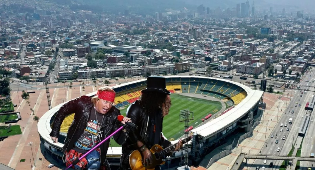 Estadio El Campín y foto de Guns N' Roses ilustra nota sobre cierres viales en Bogotá por el concierto
