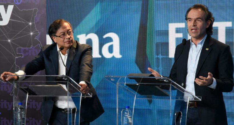 Foto de Federico Gutiérrez y Gustavo Petro en debate presidencial.