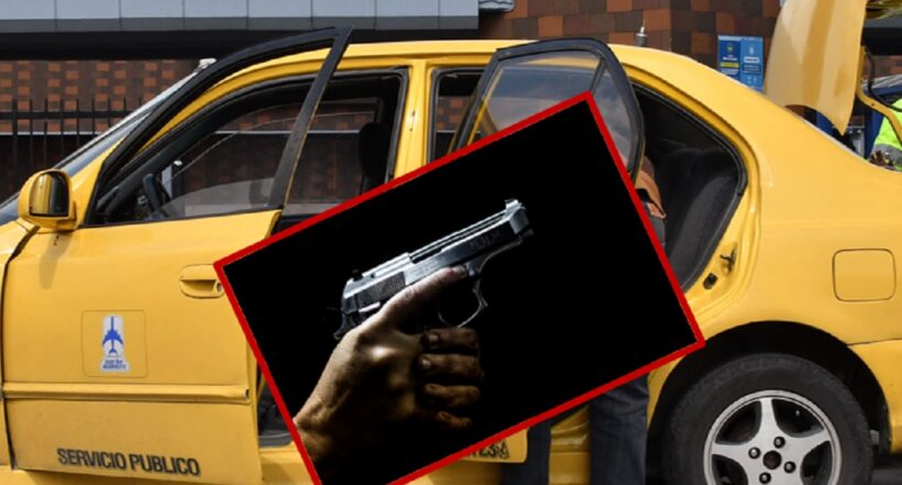 Imagen de taxi y pistola ilustra artículo Bogotá hoy: fleteros asesinan a taxista que quiso evitar robo a pareja 