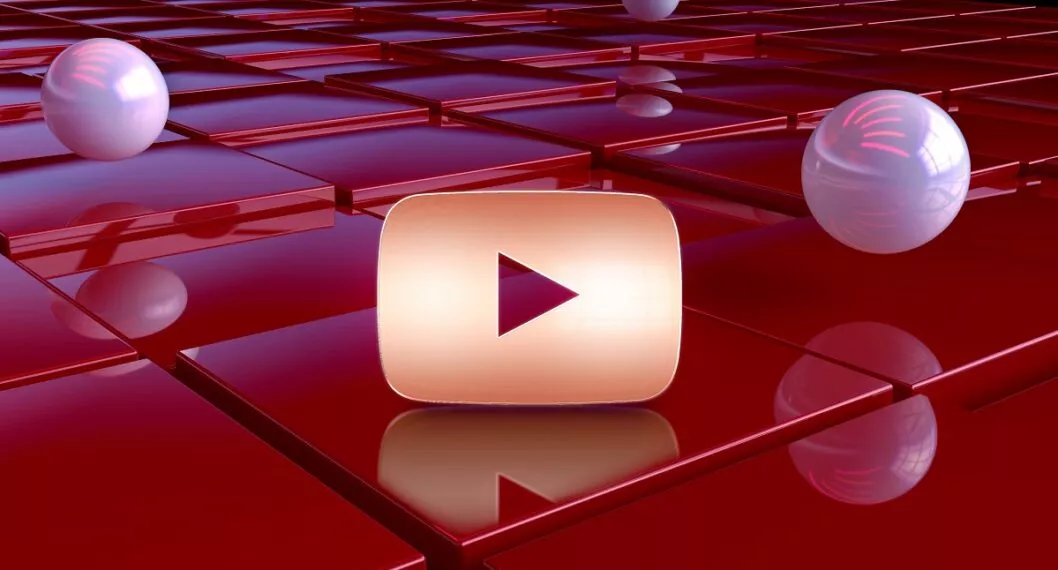 Golden Youtube Play Icon With the Red Luxury Boxes and White Spheres. 3D Illustration of Lux Golden Player, Youtube, Media, Video, Web, Play Icon Set on the Red Geometric Background.