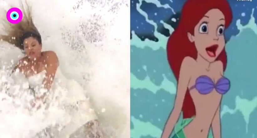 Viral: en video quedó registrada la caída de una mujer que se encuentra posando como 'La sirenita' por culpa del mar.
