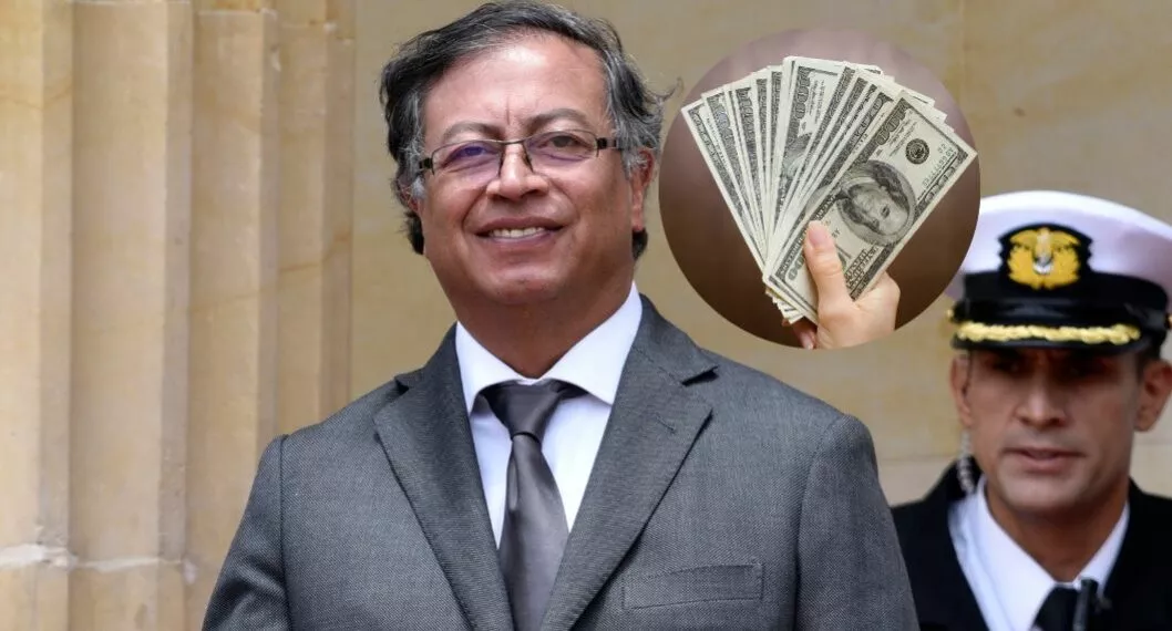 Fotos de Gustavo Petro y dólares, en nota de Dólar hoy en Colombia respiro para Gustavo Petro por baja hacia los 4.900 pesos