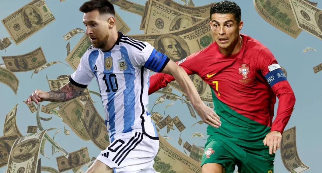 Lionel Messi y Cristiano Ronaldo, jugando en fondo de dólares, a propósito de cuáles son sus fortunas, salarios y quién es más rico de estos jugadores del Mundial Qatar 2022.