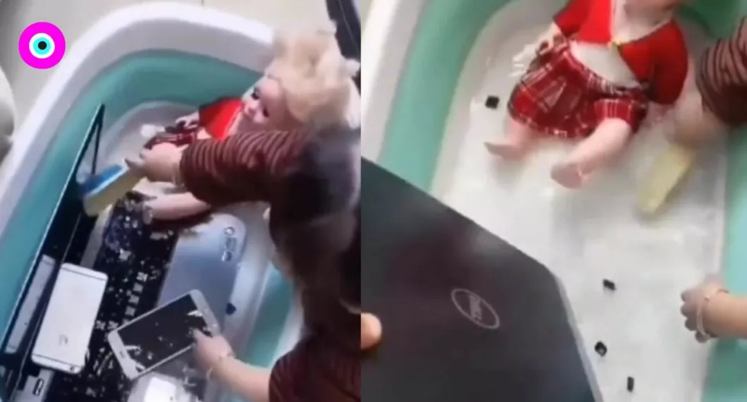 [Video]: niña se hace viral por sumergir y 'lava' el computador y los celulares de sus padres.