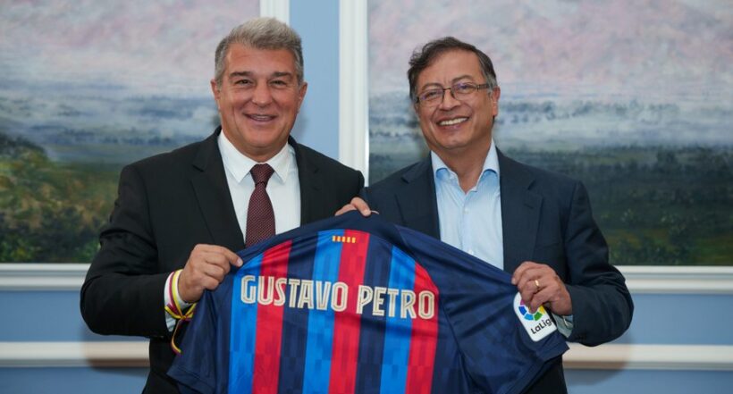 Joan Laporta, presidente del F.C Barcelona, y Gustavo Petro, presidente de Colombia