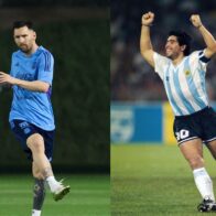Foto de Lionel Messi y Diego Maradona, a propósito de la inflamación de tobillo de Messi en Qatar 2022