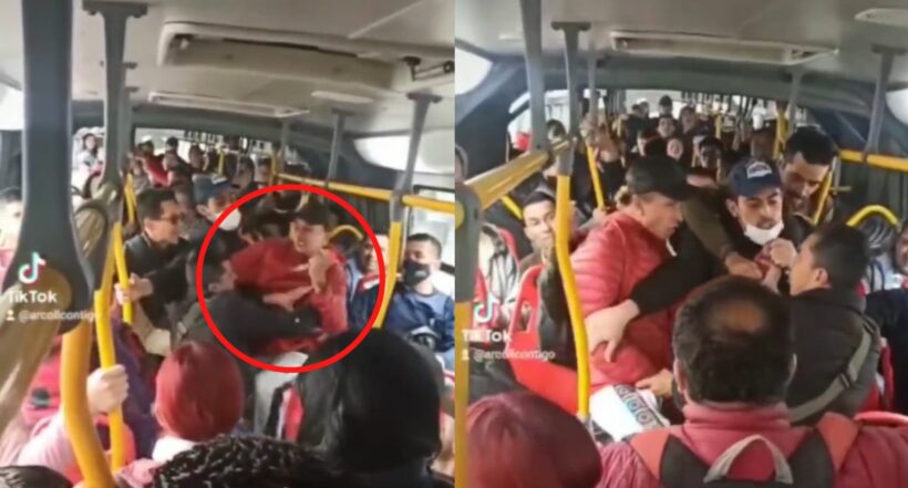 Transmilenio: circula un video de una violenta pelea hoy en bus entre dos hombres. Uno de ellos se salvó de morir.