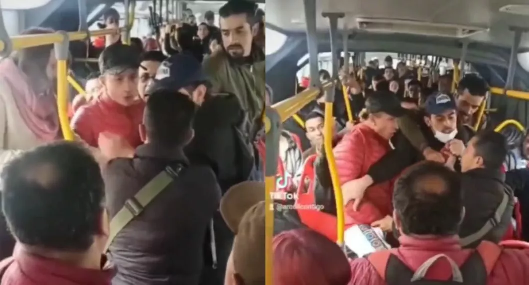 Transmilenio: circula un video de una violenta pelea hoy en bus entre dos hombres. Uno de ellos se salvó de morir