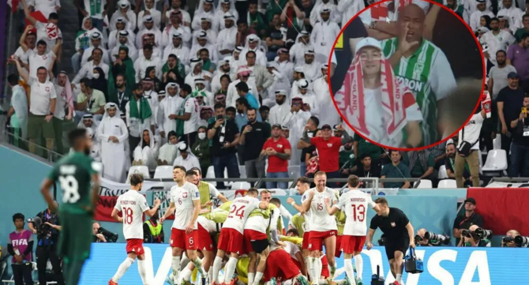 Hincha de Nacional apareció en Qatar 2022 durante juego de Polonia y Arabia Saudita.