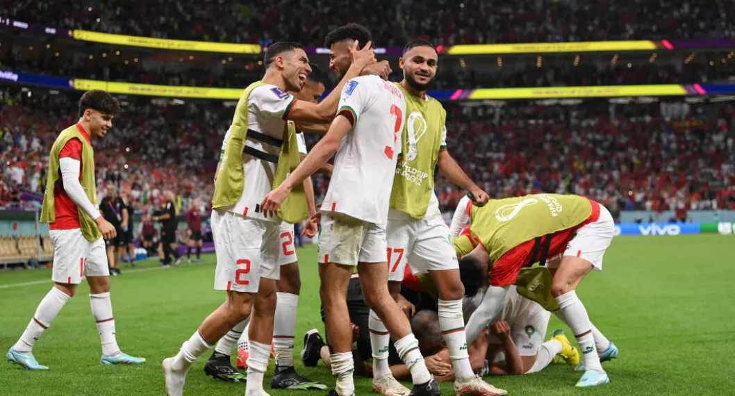 Jugadores de Marruecos celebrando la victoria ante Bélgica.
