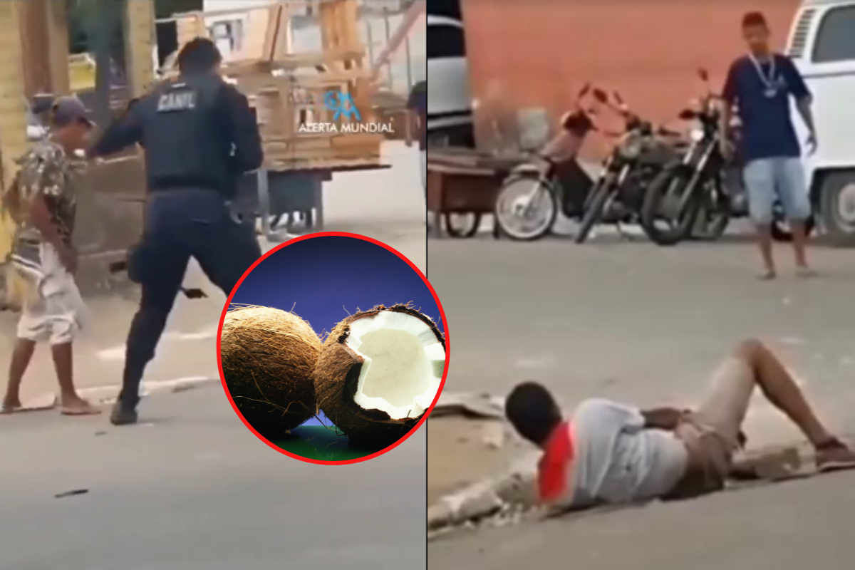 En Brasil: un hombre le dio 'cocotazo' a sujeto que amenazaba policías con un cuchillo.