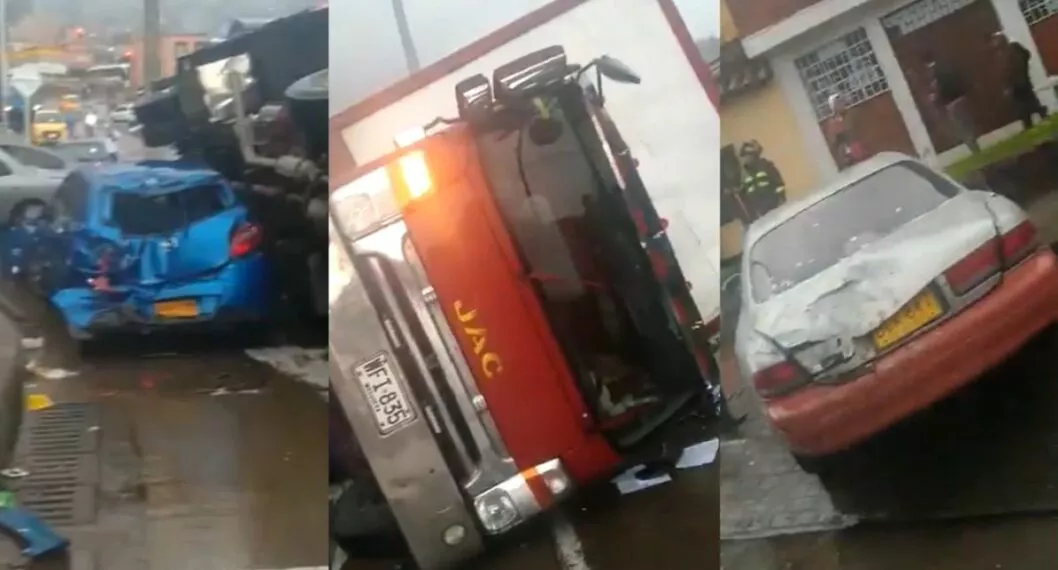 Accidente hoy en Bogotá: camión sin frenos estrelló cuatro vehículos en el centro de la ciudad y dejó varios heridos.