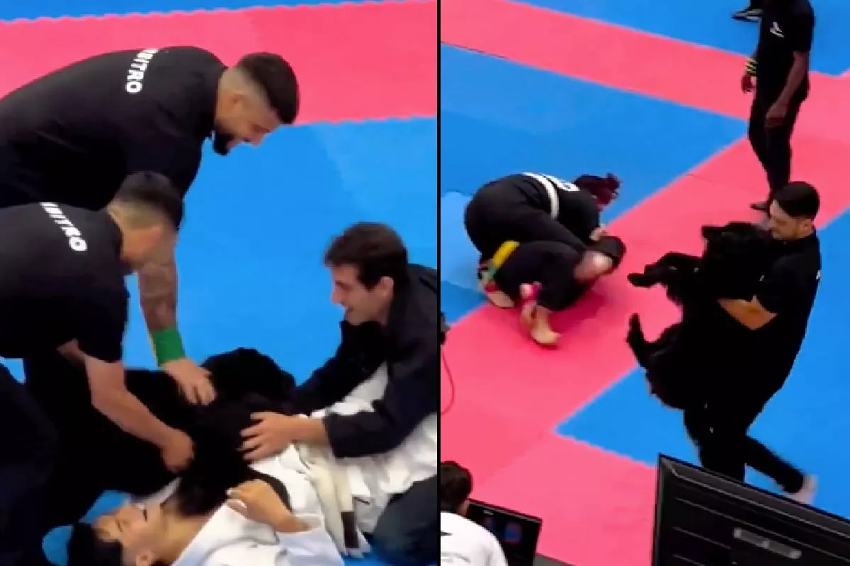 Foto de video viral de perro entrando al 'ring' para ayudar a su amo en una pelea