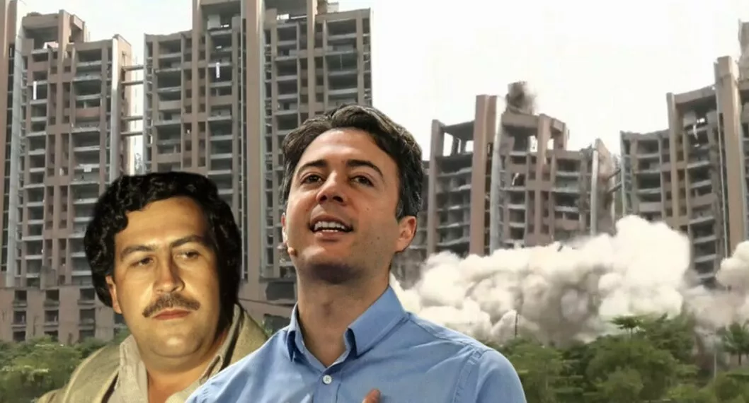 Pablo Escobar y Daniel Quintero, que comparó implosión del Continental Towers con bombas del narco de Medellín.