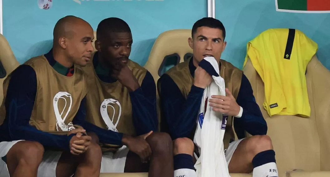 Cristiano Ronaldo, en la banca, reaccionó a gol de Marruecos contra Portugal, y Ricardo Orrego lo comentó en Gol Caracol.