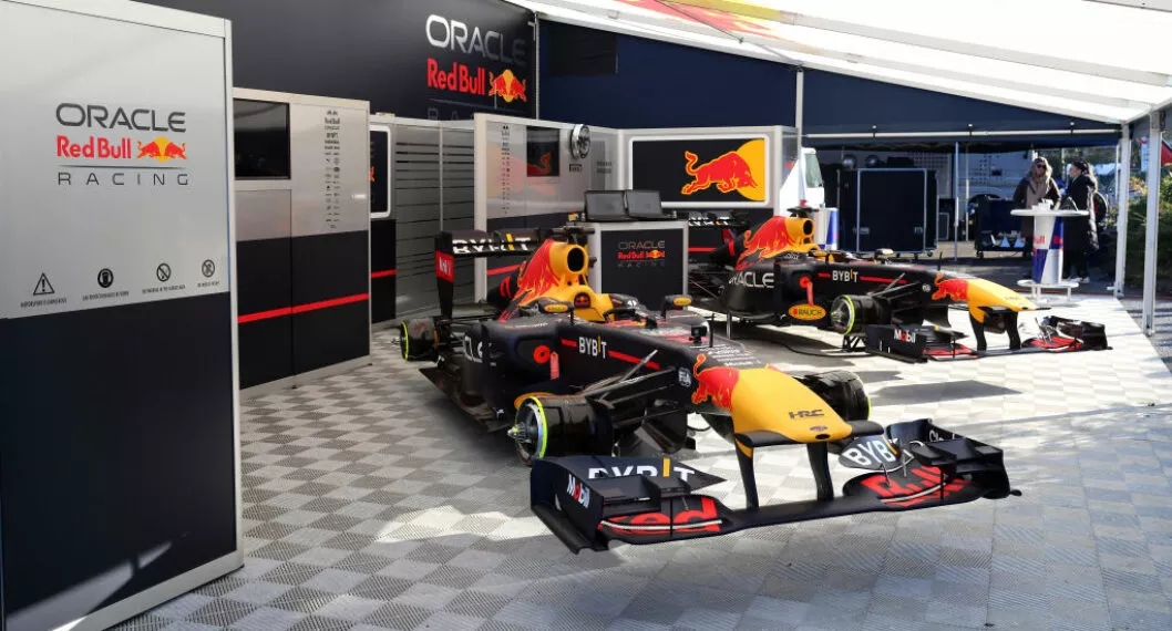 MILTON KEYNES, ENGLAND - DECEMBER 10: The cars of Max Verstappen of the Netherlands and Oracle Red Bull Racing and Sergio Perez of Mexico and Oracle Red Bull Racing during the Oracle Red Bull Racing Home Run event at Red Bull Racing Factory on December 10, 2022 in Milton Keynes, England. (Photo by Luke Walker/Getty Images for Oracle Red Bull Racing)