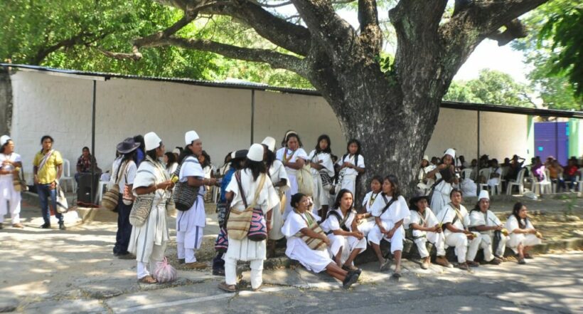 Indígenas arhuacos que protestan en Valledupar este 14 de diciembre del 2022.