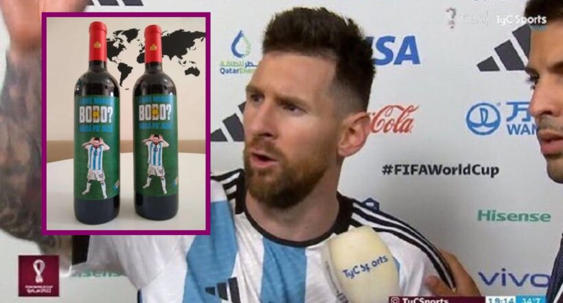 Lionel Messi, pronunciando su famosa frase "Qué mirás, bobo", en el Mundial Qatar 2022.