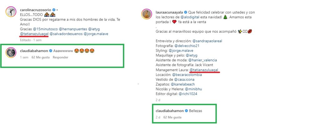 Capturas de pantalla Instagram @carolinacruzosorio/@lauraacunaayala.