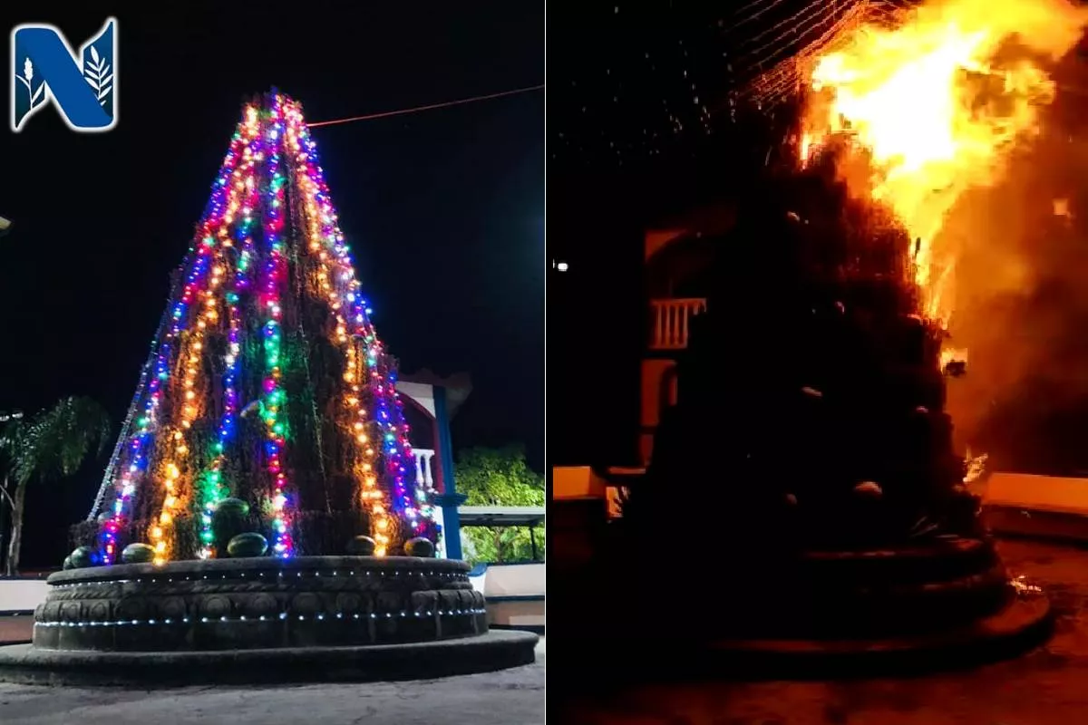 Foto de árbol de Navidad quemándose en Oaxaca