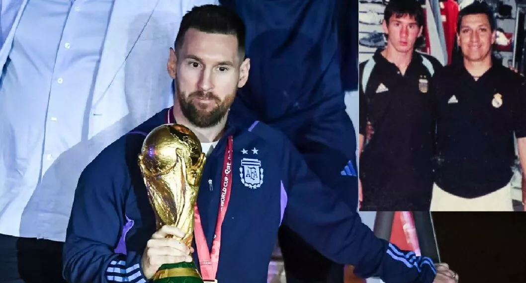 Foto de Lionel Messi con la Copa del Mundo en las manos a propósito de cuando estuvo en Colombia comprando tenis