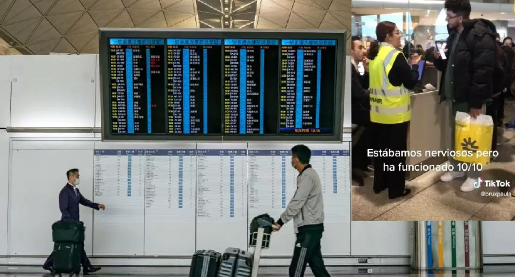 Foto de pasajeros de aeropuerto a propósito de truco de 'tiktoker' para evadir pago de equipaje extra