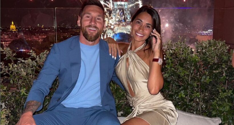 Lionel Messi y su esposa Antonela Rocuzzo, recibieron el 2023 vistiendo costosos atuendos de Gucci y Balmain.