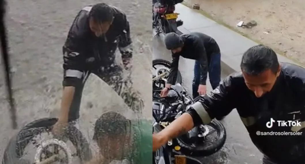 El operador del SITP que salvó a un motociclista de ser arrastrado por una corriente de agua.