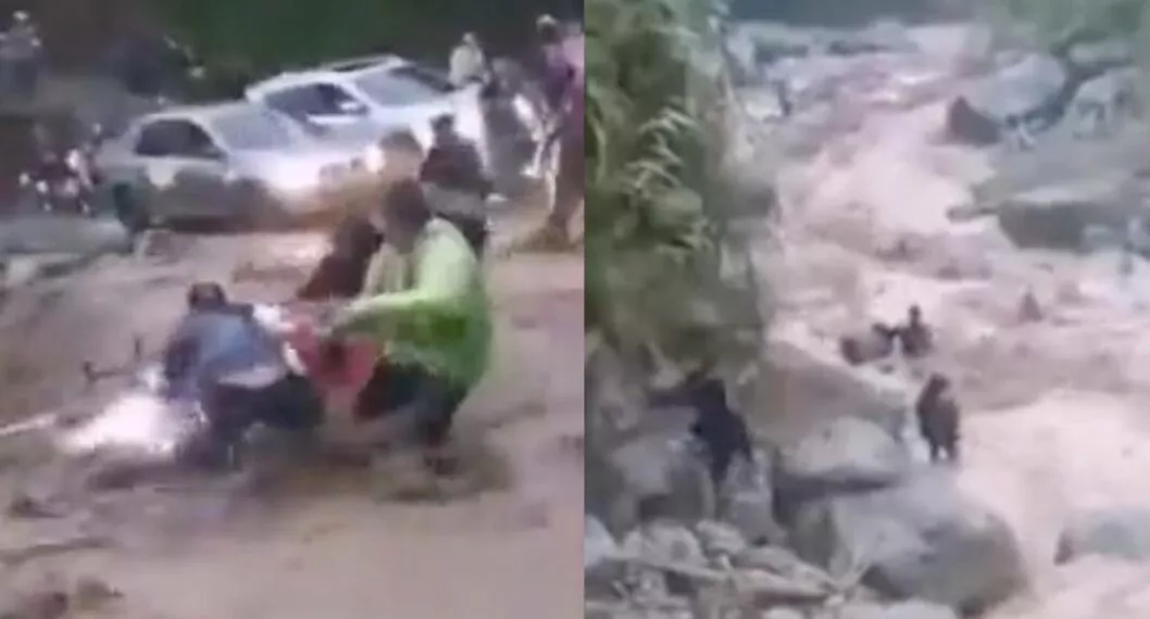 Foto captura de pantalla de personas que cayeron en un río en Cauca