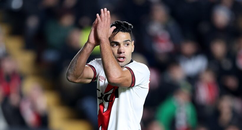 MADRID, SPAIN - NOVEMBER 10: Radamel Falcao of Rayo Vallecano de Madrid reacts during the LaLiga Santander match between Rayo Vallecano and RC Celta at Campo de Futbol de Vallecas on November 10, 2022 in Madrid, Spain. (Photo by Gonzalo Arroyo Moreno/Getty Images)